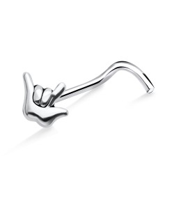 Rock Symbol Shaped Silver Curved Nose Stud NSKB-788